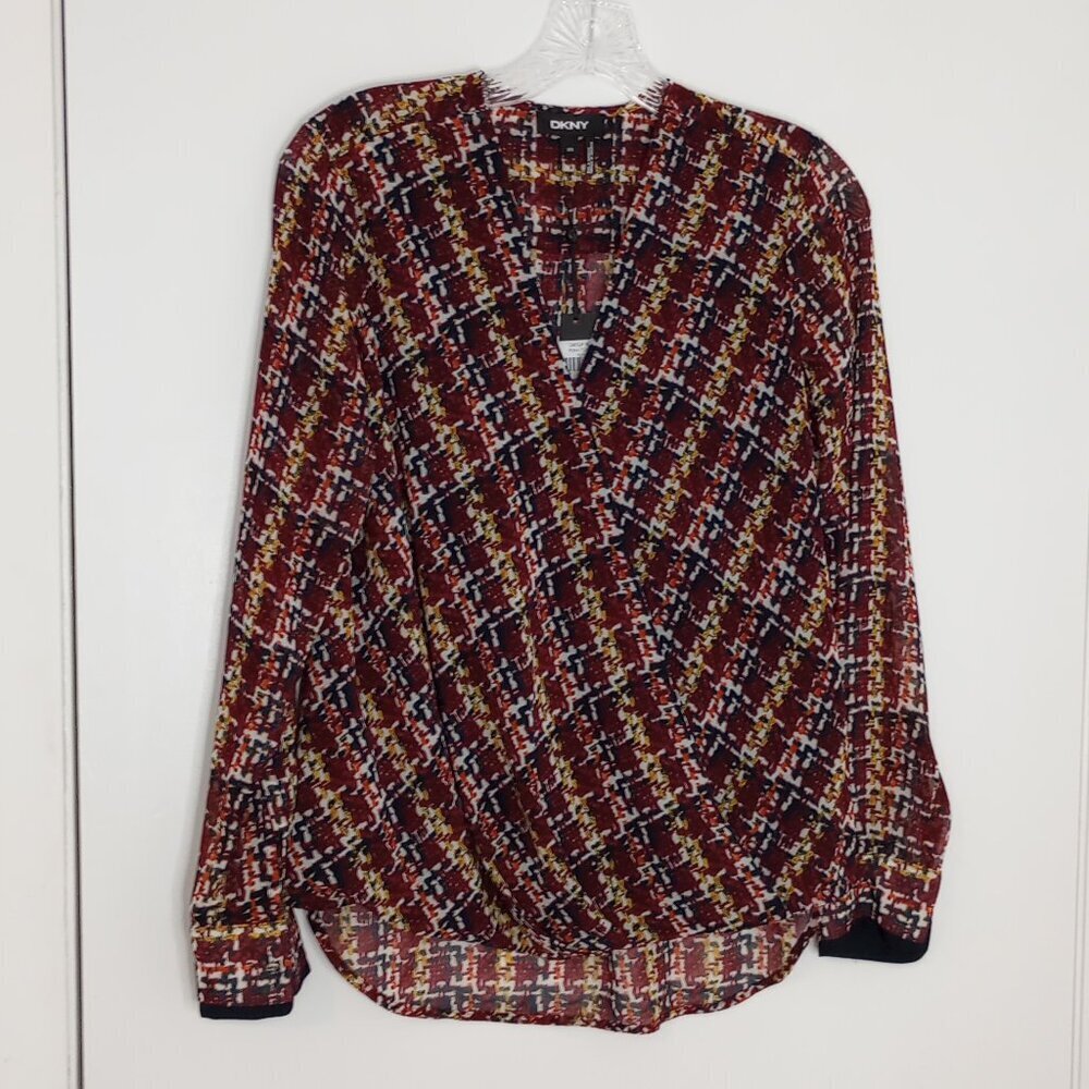 DKNY Drapey Wrap-Front Print Blouse